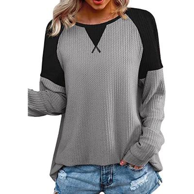 China OEM Ladies Anti-Wrinkle Stitching Sports Tops Loose Fit Round Neck Sportswear T-shirt Long Sleeve Women for sale