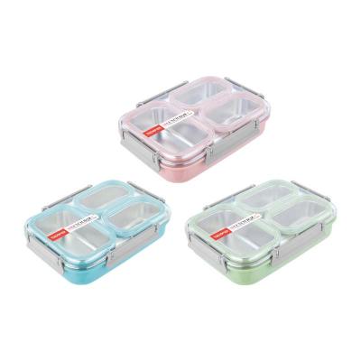 China Heat Preservation Wholesale Homio Tedemei 1L Stainless Steel Lunch Box 4 Locks Insulated Lid For Students Kids Worker 3 Compartments Food Container for sale