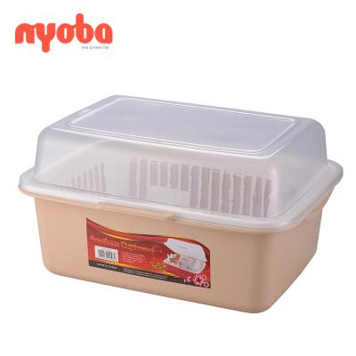 China 2019 Wholesale Household Plastic Kitchen Storage Box Drain Cupboard Viable New Design Multifunctional Dustproof Dishes With Cover Racks for sale