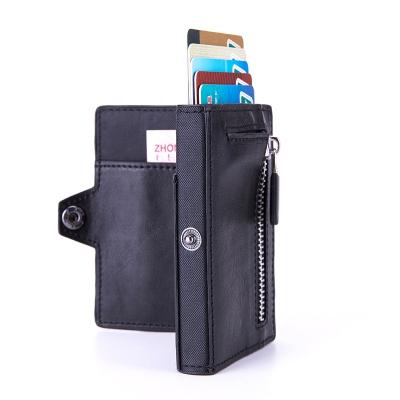 China BOSHIONCASE Business Card Holder RFID Leather Wallet Noise Blocking Credit Card Holder Stand Up Card Case for sale