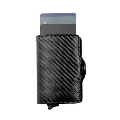 China Fashion Aluminum Rfid Blocking Credit Card Holder Carbon Fiber Card Holder PU Zipper Metal Card Leather Wallets for sale