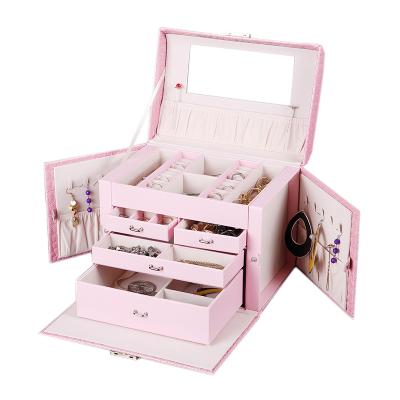 China Jewelry Storage BMD PU168 Pink Color Velvet Striping Jewelery Boxes Crocodile Printing Packaging Jewelry Storage Box With Lock for sale