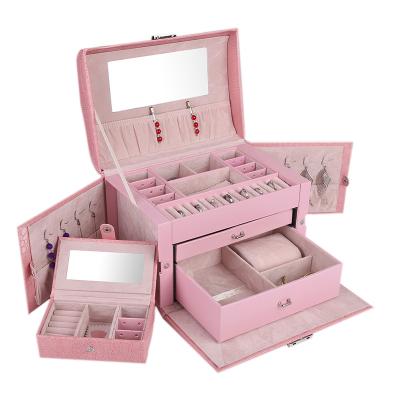 China Hot Selling Jewelry Storage BMD PU169 Pink Color PU Cardboard Leather Jewelry Box For Ring And Necklace Jewelry Display Custom Gift Box for sale