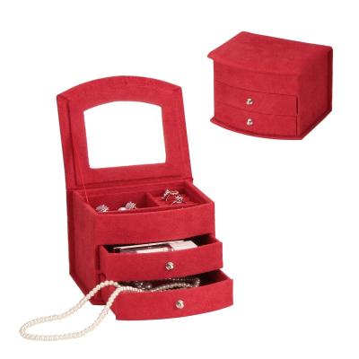 China Vintage Jewelry Box BMD Red Color Jewelry Packaging Box With Mirror Best Wedding Return Gift Box For Women - R037d for sale