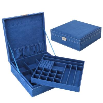 China For jewelry collection /storage/display BMD R039-N19C dark blue velvet large square jewelry box with tray household handmade jewelry storage box for sale