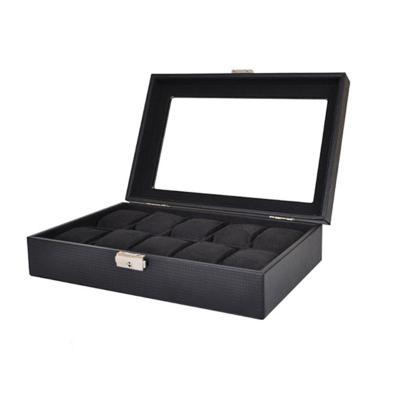 China Can Be Customized 10 Slot Luxury Custom Leather Watch Display Case Glass Watch Box For Men for sale