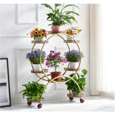 China Minimalist Ferris Wheel Shape Movable Rotatable Multi-Layer Plant Rack Shelf Balcony Flower Stand Embedded Flower Pot for sale