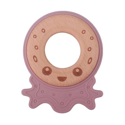 China New Design Food Grade Baby Sensory Teething Pain Relief Baby Teether Toys Soft BPA Free Silicone With Ring Kids Silicone Wooden Teether for sale