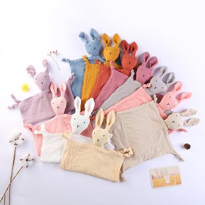 China Portable Cute Rabbit Design Soft Organic Chiffon Washcloth Baby Covers Kids Bunny Knot Security Pacify Towels for sale