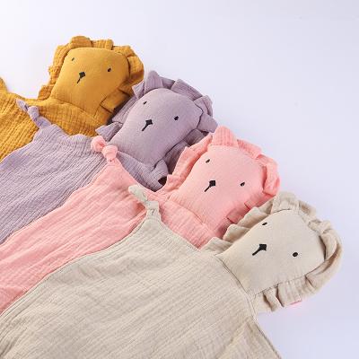 China Wearable 100% Organic Cotton Muslin Animal Train Lion Baby Sooth Blanket Baby Safety Toy Comforter Blanket for sale