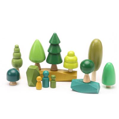 China Develop Intelligence Children's Intelligence Children's Tree Forest Figurines Ornaments Stone And Wooden Game Set Toy Kids Wooden Gift Toy for sale