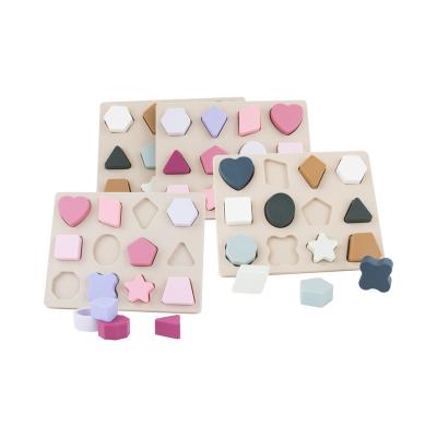 China Develop Kids Intelligence Shape 3D Train Jigsaw Blocks Intelligence Montessori Toys Food Grade Silicone Baby Puzzle Block for sale