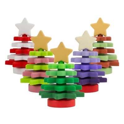 China Develop Kids Intelligence New Christmas Tree Shaped Learn Montessori Game Stacking Sensory Educational Silicone Soft Stacker Teething Toys Toddler for sale