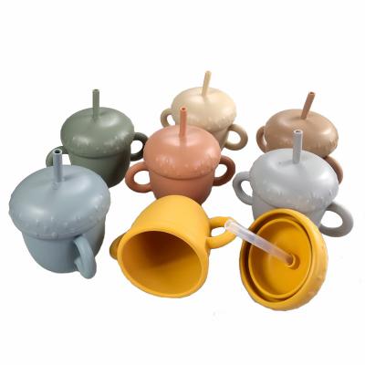 China Wholesale Cute Silicone Maker Training Baby Sippy Drinking Feeding Cups With Straw Silicon Baby Cup Custom for sale