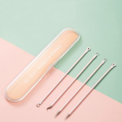 China Black Head Remover 4 PCS Stainless Steel Blackhead Pimple Extractor Blackhead Removal Tool Kit Acne Needle for sale