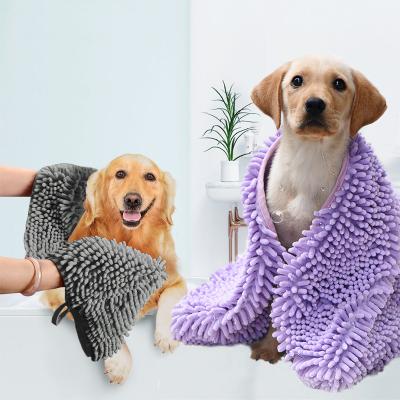 China Sustainable Bath Towels For Dog Cat Quick Drying Super Absorbent Microfiber Durable Washable Chenille For Pets Kitten Puppy for sale