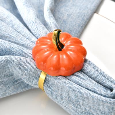 China Metal Viable Gold Orange Pumpkin Napkin Rings Zinc Alloy Material Napkin Holder For Halloween, All Saints Day, Festival Decoration for sale