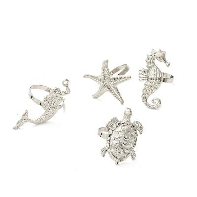 China Viable IN CURRENT Silver Marine Life Sea Creatures Coastal Napkin Rings for Home Decor (Seahorse, Starfish, Sea Turtle, Mermaid) for sale