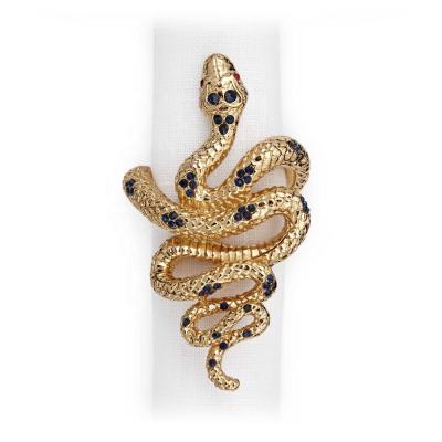 China Viable Metal Gold Animals Plated Snake Napkin Rings Red Blue Crystals for sale