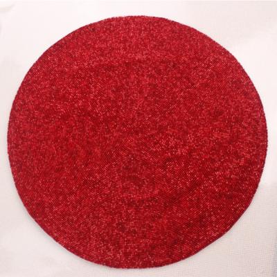 China Sustainable Luxury Handmade Beaded Reds Set Mat For Table Decoration Non Slip Table Mat for sale