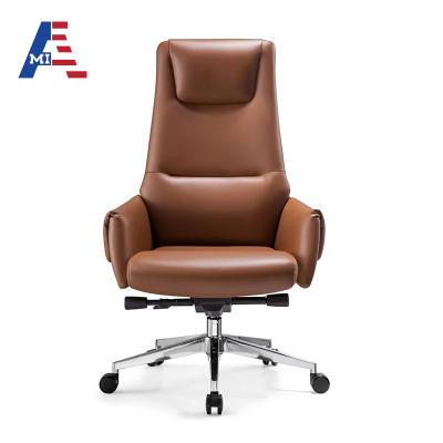 China MIA Luxury Ergonomic Executive Computer Adjustable Swivel Height Adjustable Swivel Genuine Leather CEO Office Furniture High Back Chair (Height) for sale