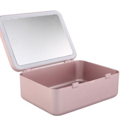 China Lighted Makeup Mirror Box Beauty Storage Box With Led Mirror for sale