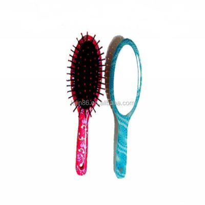 China Korea paddle massage fashion high quality plastic hair brush, soft detangling hair brush mirror set for sale