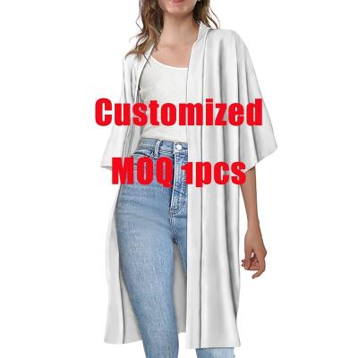 China Wholesale Custom Breathable Your Print Ladies Open Front Cardigan Summer Half Sleeve Loose Long Women Blouse Leisure Kimono Cardigan for sale