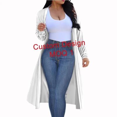 China Plus Size Women's Coats Breathable Custom Your Design / Custom Text / Image Sublimation Print White Long Sleeve Casual Cardigan For Ladies for sale