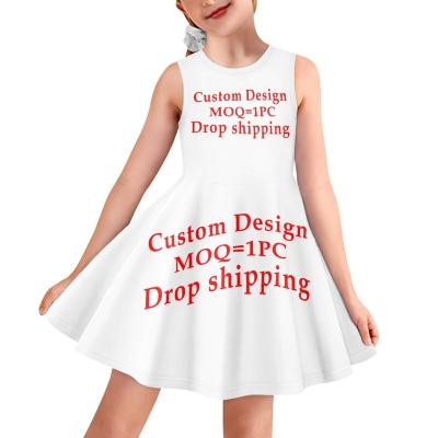 China Wholesale Stretchy Kids Printed Dresses For Girls Party Custom Printed Casual Sleeveless Girl Dress Summer Tank Dresses For Kids 2023 for sale