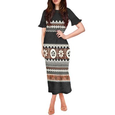 China Breathable Fabric Polynesian Tribal Samoan Fiji Pattern Maxi Dress Custom Dresses Women Casual Short Sleeves Dresses Women Lady Elegant for sale