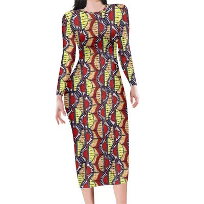 China Breathable Women's Traditional African Clothing 7XL Elegant Kitenge Dresses Designs Custom Office Ladies Bodycon Long Sleeve Church Dresses for sale