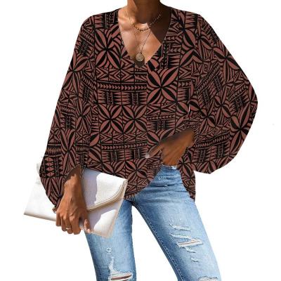 China Printing On Demand Women Blouses Customized Plus Size Tops Polynesian Fashionable Tapa Style Print High Quality Autumn Sleeve Shirt Ladies Blouses for sale