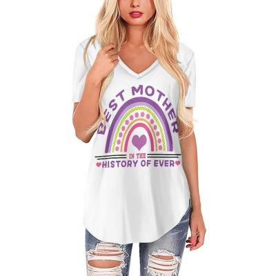 China Breathable Wholesale Casual Graphic Tee Shirt Short Sleeve Polyester White T-shirt For Women Summer Mother's Day Custom Printing T-shirt 2023 for sale