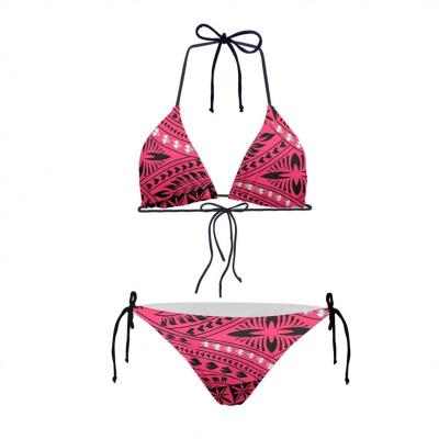 China Polynesian Tribal Samoan Pink Plus Size Women Micro Bikini Swimwear Swimwear Triangle Bikini Set Plus Size Tapa Flower Print Custom Your for sale