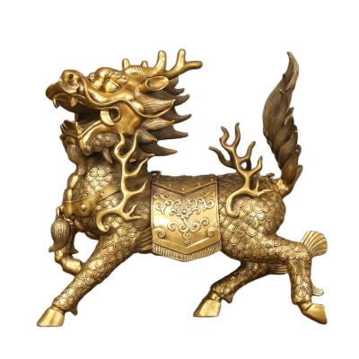 China China Chinese Traditional Fengshui Brass Kirin Ornaments Crafts Living Room Office Decorations for sale