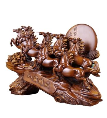 China China Drop Shipping Resin Poly Fengshui Table Top Arranged Eight Chinese Traditional Horses Success Statues For Home Ministry for sale