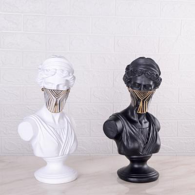 China Europe simple modern transparent resin abstract lady Bust with gold metal faceMask carving ornaments hotel club decoration crafts for sale