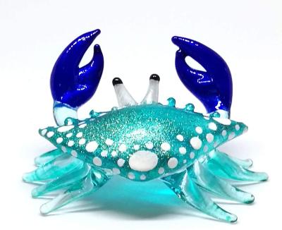 China Handmade Miniature Fish Tank Marine Blue Crab Custom Blown Glass Figurine China Resin Ornament Collection for sale