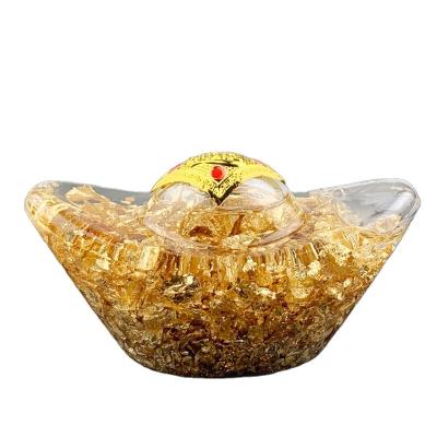 China China Style Modern Art Transparent Resin With Gold Foil Inside Wealth Gold Ingot Gifts Decoration Statue for sale