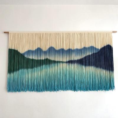 China Custom Rope Woven Tassel Dyed Tapestry Hanging Tapestry Minimalist Landscape Painting Landscape Fabric Decoration Painting Bohemia Hotel Tapestry for sale