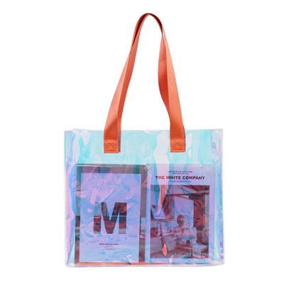 China Simple and Beautiful High Quality Waterproof Goods Fashion PVC Laser Plastic Shopping Holographic Type Handbag Tote Bag for sale