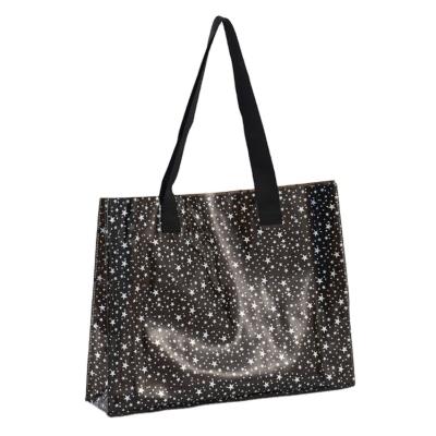 China High Quality Simple And Beautiful Black Plastic Shopping Star Carry Tote Bags Plastic Handbag PVC Tote Bag Water Clear Beach for sale