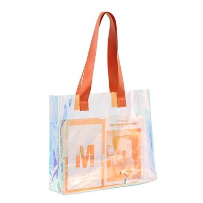 China Best Selling Plastic Type Simple And Beautiful PVC Laser Plastic Handbag Tote Bag Durable Holographic PVC Fashion Shopping for sale