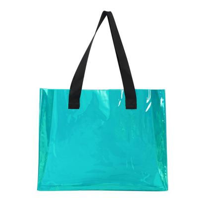 China New Selling Simple and Beautiful Women Handbags Print Transparent Women Bag Blue Plastic PVC Tote Bag Lake Tote Bag for sale