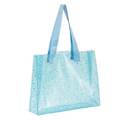 China Hot Selling Simple and Beautiful Beauty Portable Plastic Bag Beach Gift Shopping Beauty Plastic Handbag PVC Tote Bag Glitter Sequin Clear for sale