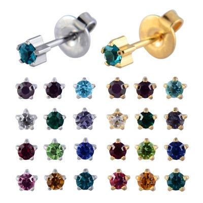 China FASHIONABLE 24K Gold Plating&Silver Mix Birthstone Zircon Ear Stud Earrings Studs Claw Set Cubic Zircon Ear Tragus Cartilage Sterilized for sale