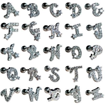 China Mini Silver Color English Letters Cute Cute Stud Earrings Star Design For Women Girl Fashion Alphabet Zircon Ear Studs Wholesale for sale