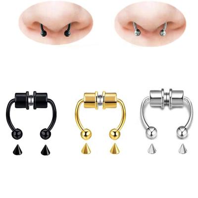 China FASHIONABLE Stainless Steel Fake Piercing Nose Septum Ring Gold Nose Studs Cone Magnetic Balls Reusable For Unisex Fashion Magnet Jewelry for sale