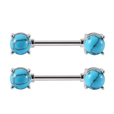 China FASHIONABLE Surgical Steel Nipple Barbell Piercing With Turquoise Blue Stone Nipple Ring Body Piercing Jewelry For Charming Women for sale